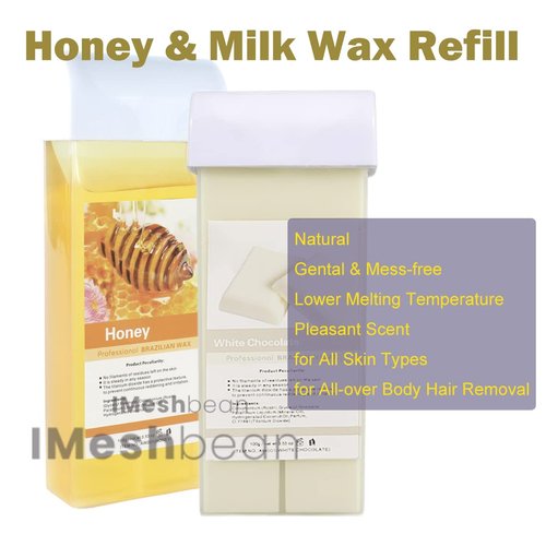 iMeshbean® Depilatory Roll on Wax Heater Roller Warmer Cartridge Strips Honey & Milk Hair Removal Kit for Women Men (2 Wax & 1 Paper)