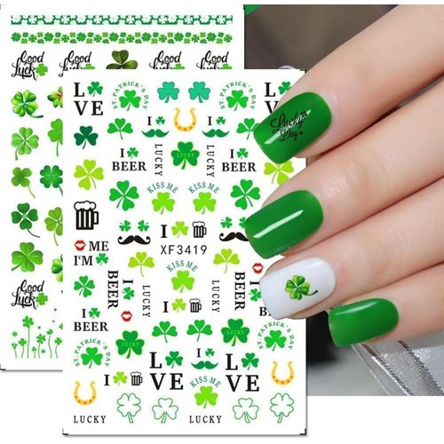 10Sheets St. Patrick's Day Nail Art Stickers Decals Green Lucky Clover 3D Self-Adhesive Exquisite St. Patrick's Day Nail Decals Nail Art Supplies Women Girls Kids Shamrock Nail Decorations