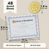 Best Paper Greetings 48 Sheets Blue Floral Certificate of Completion Paper for Printing with Gold Foil Sticker Seals - Customizable with Border for Graduation, Diploma, Awards (8.5 x 11 in)