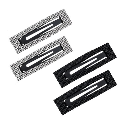 Black Silver Rhinestone Hair Clips for Styling Bling Crystal Hair Snap Clips Glitter French Barrettes Shining Crystal Rectangular Hairpins Hair Accessories for Women Girls Wedding Party Gifts