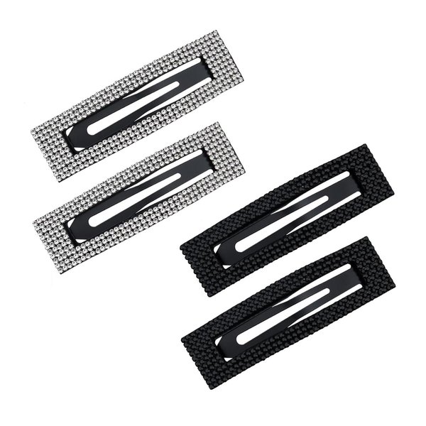 Black Silver Rhinestone Hair Clips for Styling Bling Crystal Hair Snap Clips Glitter French Barrettes Shining Crystal Rectangular Hairpins Hair Accessories for Women Girls Wedding Party Gifts