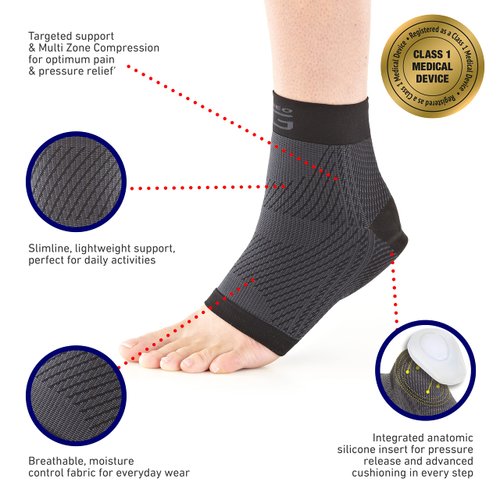 Neo G Plantar Fasciitis Compression Socks – Support for Plantar Fasciitis, Heel and Arch Pain, Silicone Heel Cushioning for Targeted Pain Relief – Class 1 Medical Device – 1 Pair - M