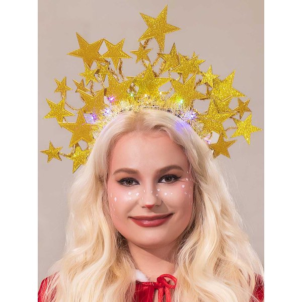 GORTIN Light up Stars Headband LED Headbands Glitter Glowing Hair Hoop Festival Party Costume Headwear Rave Hair Accessories for Women and Girls (Gold)