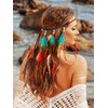 GORTIN Boho Feather Headband Hippie Headpiece White Gypsy Costume Headband Indian Hair Band Festival Headdress Bohemian Feather Hair Accessory for Women and Girls (A-Blue+Red)