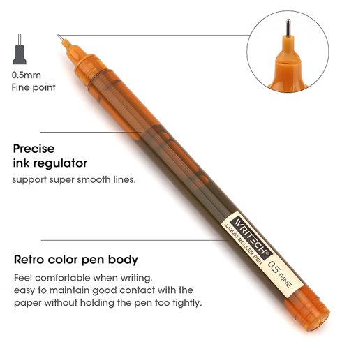 WRITECH Rolling Ball Pens Quick Dry Ink 0.5 mm Extra Fine Point Pens 10 Pcs Liquid Ink Pen Rollerball Pens Vintage Color