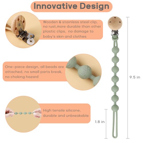 Socub 2 Pack Silicone Pacifier Clips, One-Piece Design Pacifier Holder for Baby Boy and Girl 3 Month+, BPA Free, Best Newborn Shower Gift (Sage, Ether)