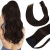 Hetto Brown Ponytail Hair Extensions Human Hair 20 Inch 100g Wrap Around Ponytail Extensions Real Hair #2 Darkest Brown Clip in Ponytail Human Hair