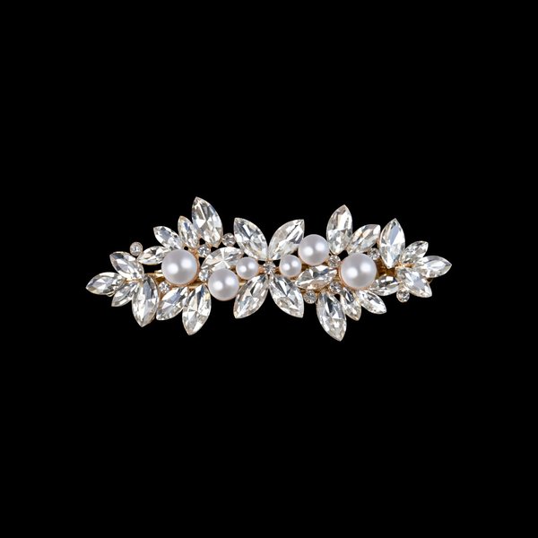 Hair Barrettes for Women, Rhinestone Pearl Hair Clips Sparkle Hair Barrettes Crystal Hair Clips for Women Girls Fancy Bridal Hair Clips Wedding Hair Accessories (Gold)