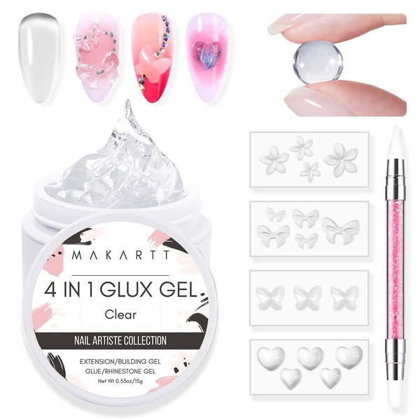 Makartt Solid Gel Builder Mini Kit for 3D Scupting DIY-15ML 4 in 1 Nail Extension Gel,4 pcs Silicone Molds,1 Sculpting Brush,UV Glue for Acrylic Nails Rhinestones Gel Molding Manicure Hard Gel Kit