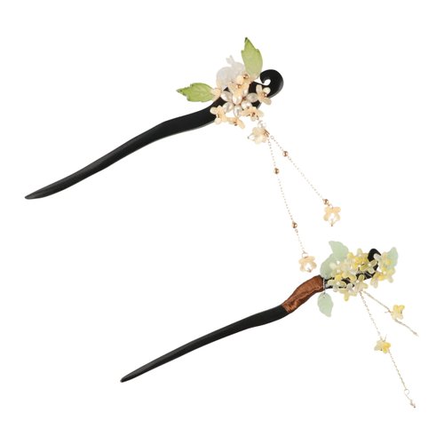 Chinese Traditional Flower Hair Sticks,Wooden Hairpin Hairstyle Design Tool Hairpin Tassel Pearl Osmanthus Cheongsam Flower Headwear