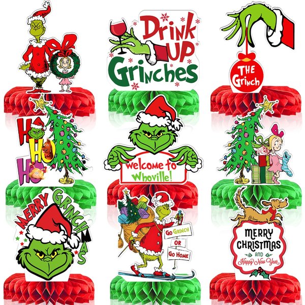9pcs Christmas Table Decorations,Christmas Centerpieces Honeycomb Decorations Whoville Christmas Decorations Christmas Birthday Party Decorations Decorations Christmas Party Supplies
