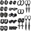 KWUNCCI Earrings for Men, 15 Pairs Men Earrings Hoop, Surgical Stainless Steel Earrings, Black Earrings for Men, Cross Dangle Hoop Earrings Set Fashion Piercing Jewelry