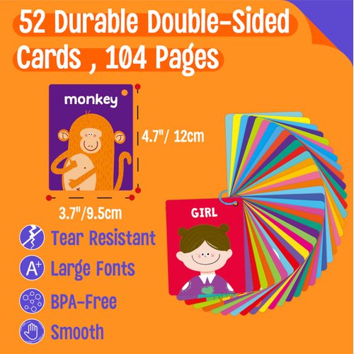 Alphabet Flash Cards, 52 Double Sided Cards Uppercase & Lowercase Letter Cards, Letters and Sight Words Learning Cards for Preschool and Toddlers Learning (2 Reclosable Rings Attached)