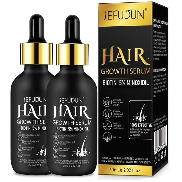 5% Minoxidil for Men Hair, Minoxidil for Women Hair Growth, Hair Loss and Hair Regrowth Oil With Biotin Hair Regrowth Treatment for Scalp Hair Loss Hair Thinning, 2*60Ml/2oz 3 Month Supply (2, 2*60ML)