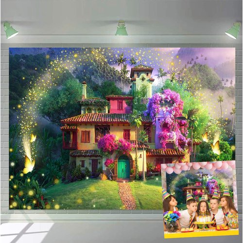 Magic Flowers House Backdrop Fairy Buttfly Woodland Background for Birthday Party Supplies Kids Movie Scene for Girls Madrigal Family Happy Birthday Background Decorations (7X5FT)