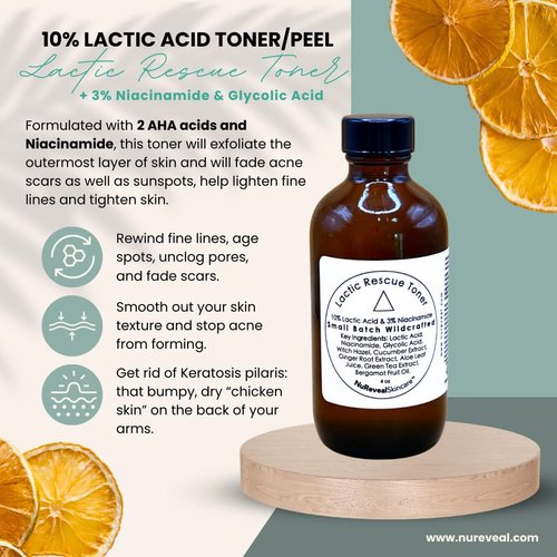 NuReveal Skincare Lactic Rescue Toner – Provides Gentle Skin Balance, Refreshing & Hydrating Facial Toner with Lactic Acid, Improves Uneven Skin Tone, Vegan & Cruelty Free - Ideal for Acne Prone Skin