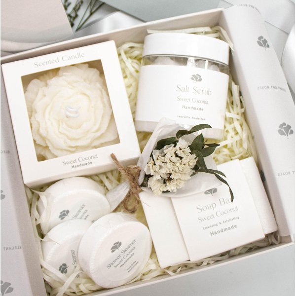 LaurGifts Sweet Coconut Spa Box Birthday Gift Basket for Women Sister Mother Wife Birthday Gift Box for Her Spa Gift Baskets for Women Birthday Gift Idea