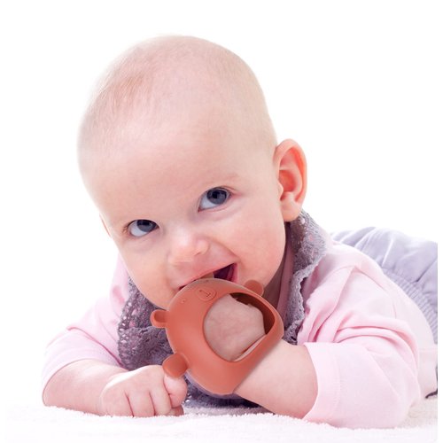 AULEGE 2 Pack Silicone Baby Teether Toy for Infants 3+ Months, Anti-Drop Silicone Baby Mitten Teether for Soothing Teething Pain Relief, Baby Chew Toys for Sucking Needs, BPA Free(Dark Pink, Red)