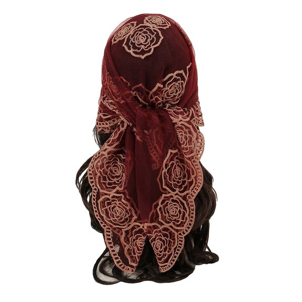 Floerns Women's Flower Embroidery Hair Scarf Headband Sheer Hair Bandana Burgundy One Size