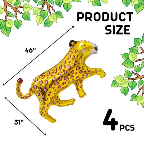 4PCS Gold Leopard Balloons Foil Cheetah Shaped Animal Balloons Jungle Theme Jungle Party Balloon Birthday Party Safari Zoo Jungle Theme Cheetah Balloon Leopard