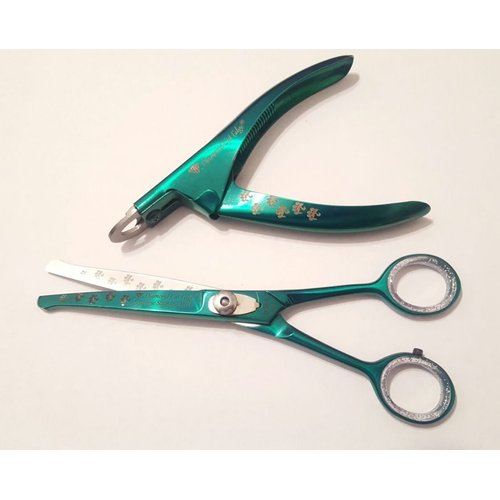 Diamond Cut Edge Professional Pet Dog Grooming Scissors Shears 6.5" Curved Ball Tip Face and Paw Japanese Stainless with Case and Toe Nail Cutter