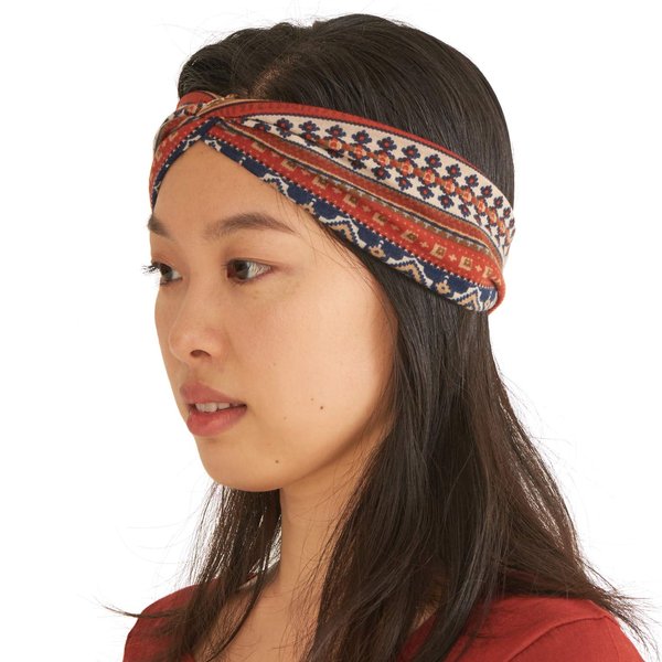 CHARM Boho Twist Turban Headband - Stretchy Cotton Hair Wrap Hairband for Women Red