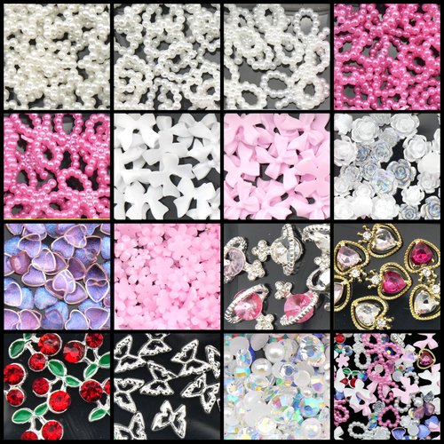 Pink White Bow Rose Flowers Nail Charms 3D Hollow Heart Star Bowknots Pearls Assorted Acrylic Nail Charms Mix Pearls, Silver Planet Star Butterfly Alloy Nail Gems Charms for Nail Art DIY Accessories