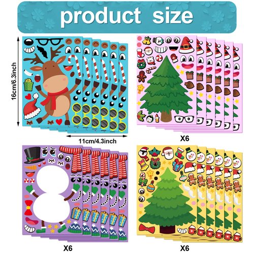 50 Pieces Christmas Stickers DIY Holiday Stickers Make Your Own Christmas Stickers Christmas Santa Snowman Reindeer Gingerbread Sticker Christmas Game Crafts for Holiday Christmas Party Supplies