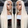 Mscathy Platinum Blonde #60 Colored Straight Hair Frontal Wig13X4 Human Hair Wig HD Lace Front Breathable Hair Pre Plucked HD Transparent 180% Density Lace Front Wigs (26 INCH, Platinum Blonde)
