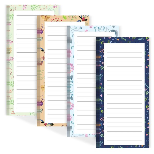 Joyberg Magnetic Notepads for Refrigerator - Flower Design, 50 Sheets Per Pad, 4 Pack Memo Pads for Grocery Lists and To-Dos