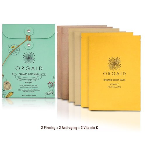 ORGAID Organic Sheet Mask | Made in USA (Assorted Multi-pack, pack of 6)