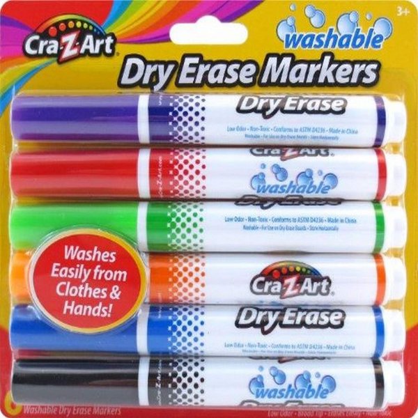Cra-Z-Art Kids Washable Broadline Dry Erase Markers, 6 Count