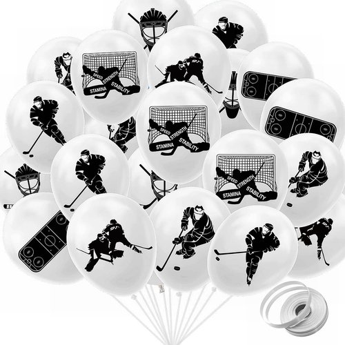 (Speed/Strength/Stamina/Stability) Ice Hockey Party Latex Balloons Hockey Birthday Party Balloons Hockey Player Puck Themed Balloons for Kids Man Hockey Fans Birthday Game-day Sport Party Supplies