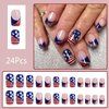 24 Pcs 4th of July Press on Nails Square Medium Fake Nails Red Blue Full Cover French Tip False Nails with Glitter Star Designs Independence Day Acrylic Nails Glossy Artificial Nails for Women Girls