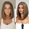 KOME Natural Brown Short Bob Wigs,Brown Straight Shoulder Length Wigs for Women,Middle Part Heat Resistant Fibre Synthetic Wig Daily Use…