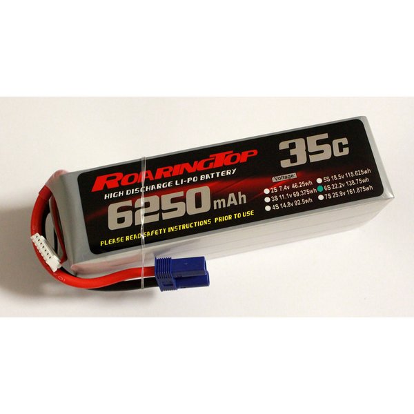 RoaringTop LiPo Battery Pack 35C 6250mAh 6S 22.2V with EC5 Plug for RC Car Boat Truck Heli Airplane
