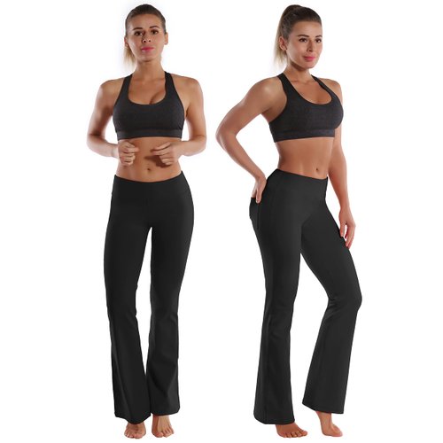 BUBBLELIME 29"/31"/33"/35" 4 Styles Women's Bootcut Yoga Pants Tummy Control - Back Pockets_Black M_35" Inseam