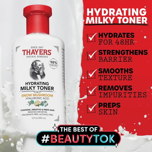 THAYERS Milky Face Toner Skin Care with Snow Mushroom and Hyaluronic Acid, Natural Gentle Facial Toner, for Dry and Sensitive Skin, 355mL