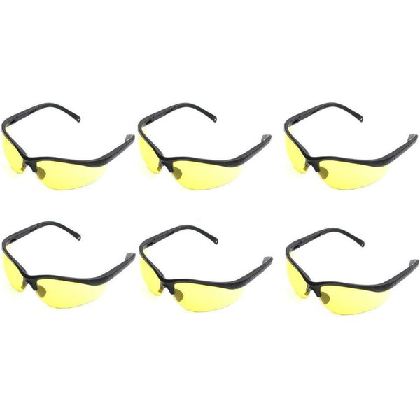 LEDwholesalers UV Protection Adjustable Safety Glasses with Yellow Tint, 7821 (6 Pack)