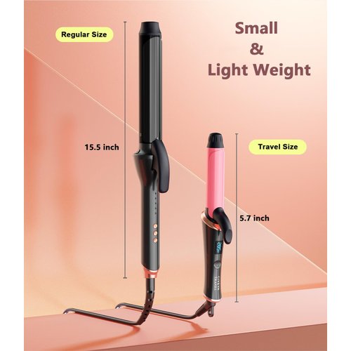 CIVEYA Temp Control Travel Curling Iron Dual Voltage, 1 Inch Travel Size Mini Curling Iron for Short Hair, Small Travel Hair Curler Wand Pink