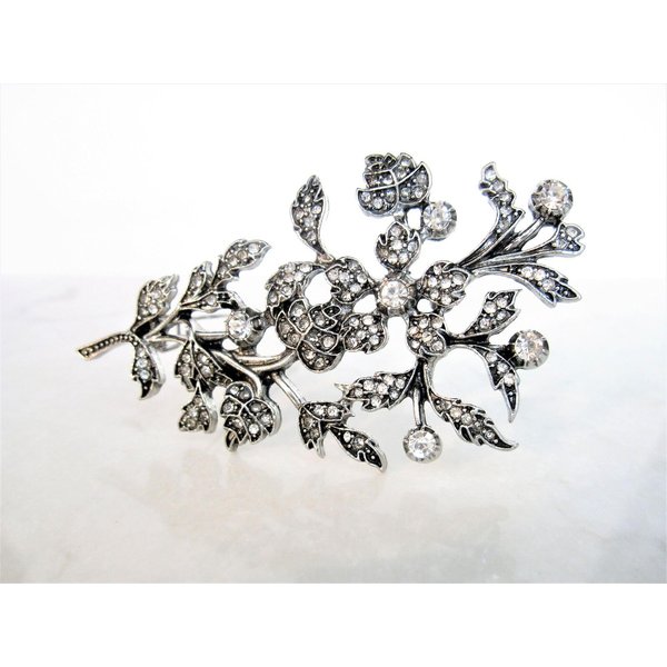 Generic Silver flower leaf crystal hair pin clip barrette bridal hair clip