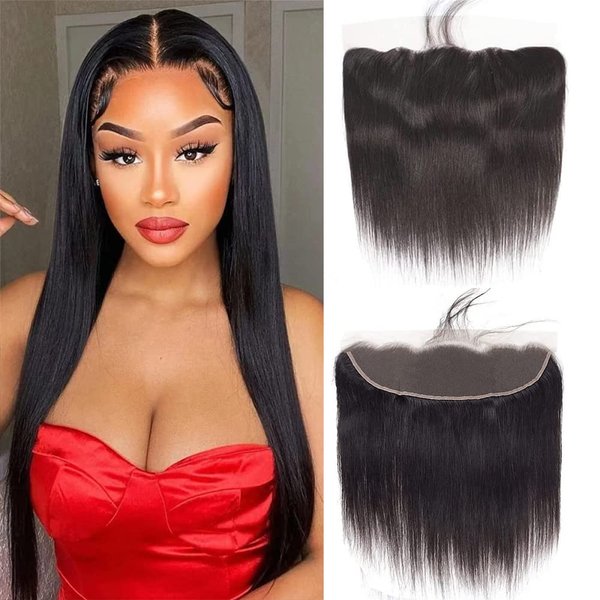 13x4 Straight Lace Frontal Human Hair 16 Inch HD Lace Frontal 100% Brazilian Virgin Human Hair Straight Ear to Ear Transparent Lace Frontal Closure Pre Plucked with Baby Hair