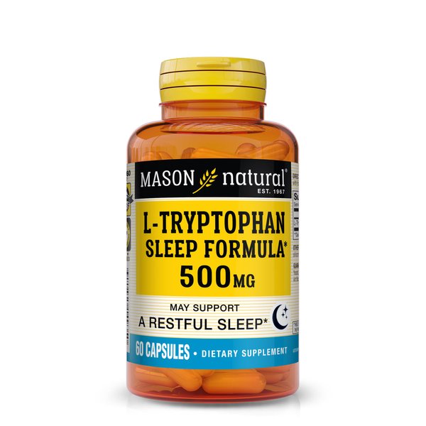 MASON NATURAL L-Tryptophan Sleep Formula 500 mg - Essential Amino Acid, Advanced Sleep Aid, Supports Restful Sleep, 60 Capsules