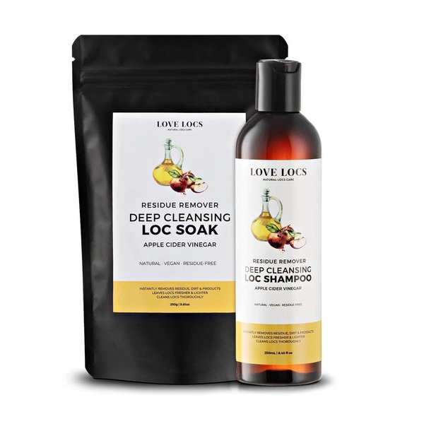 Love Locs Essential Kit with Apple Cider Vinegar - Deep Cleansing Shampoo + Clarifying Soak for Dreadlocks, Locs & Sisterlocks | Natural, Residue-Free Hair Products