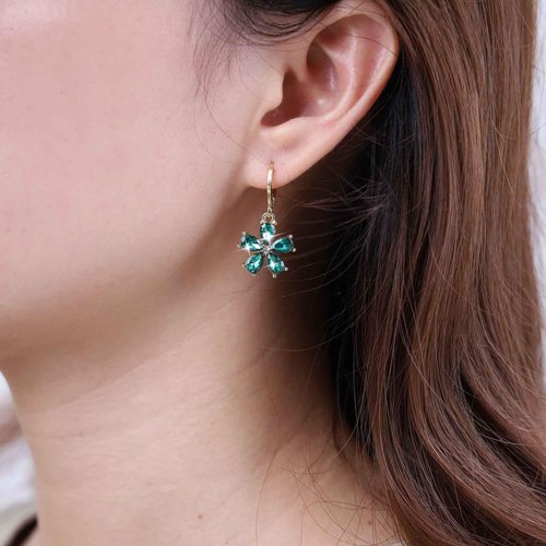 Sttiafay Vintage Emerald Flower Drop Earrings Green Crystal Flower Earrings Cz Flower Dangle Earrings Gold Huggie Hoop Earrings Jewelry for Women and Girls