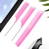 6 Pieces Parting Comb Rat Tail Hair Comb Cutting Comb Set Pintail Comb Carbon Fiber Teasing Comb Styling Comb with Stainless Steel Handle for Braids Salon Home Supplies (Pink)