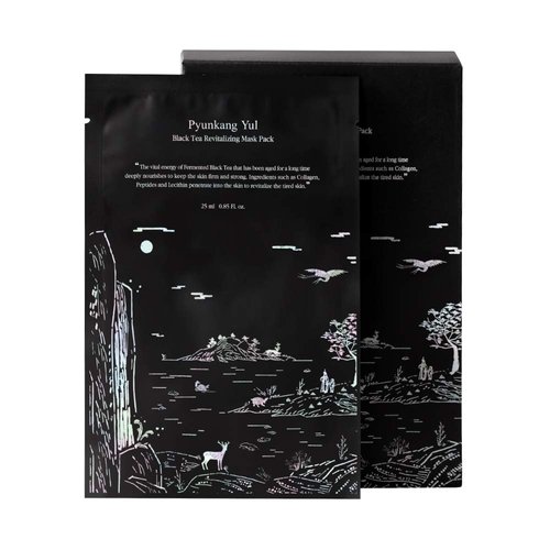 Pyunkang Yul Fermented Black Tea Revitalizing Mask Pack with Low Molecule Collagen, Shea Butter, Skin Revival, Elasticity Care, Deep Moisturizing, Korean Face Skin Care Facial Mask Sheet 25ml x 10ea