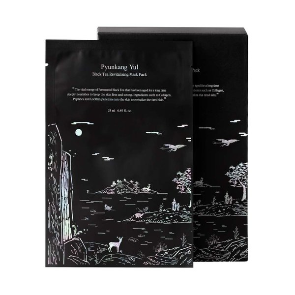 Pyunkang Yul Fermented Black Tea Revitalizing Mask Pack with Low Molecule Collagen, Shea Butter, Skin Revival, Elasticity Care, Deep Moisturizing, Korean Face Skin Care Facial Mask Sheet 25ml x 10ea