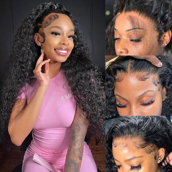 studyy Deep Wave Lace Front Wigs Human Hair Wigs 13x6 Hd Transparent Lace Frontal Wigs For Black Women 180% Density Glueless Deep Curly Wigs Wet And Wavy Lace Front Wigs Natural Black 20 Inch