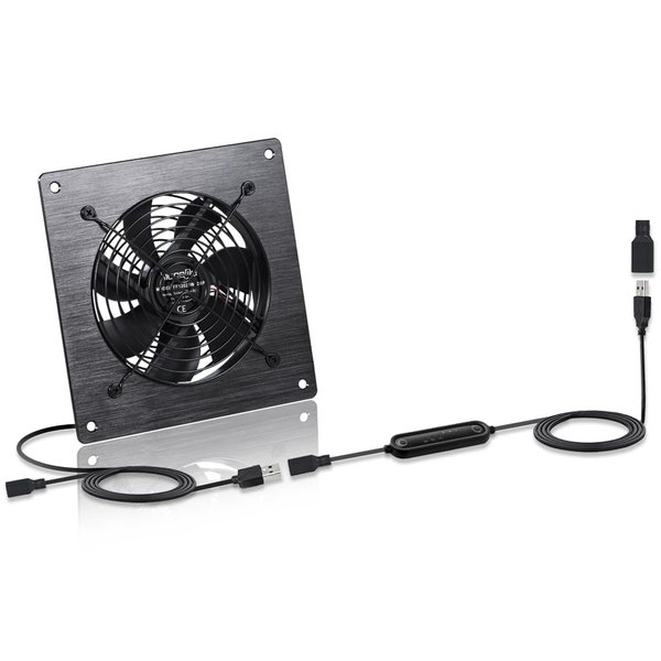 Xiaoqijia 120mm USB/DC Silent Cooling Fan - 5V/12V Dual Voltage, 6-Inch, 6-Speed Adjustment, Timed Cycle Switch - for Home Theater AV Cabinets, Server Racks, Cupboards, Pet Nests,Greenhouses, RVs